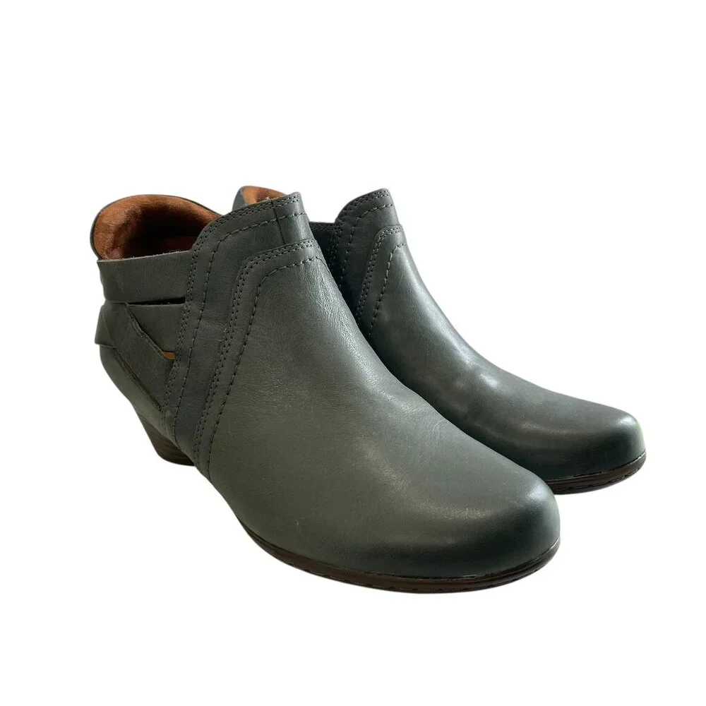 Cobb Hill Leather Ankle Booties Womens 6W Gray Zip‎ Round Toe Block Heel Comfort